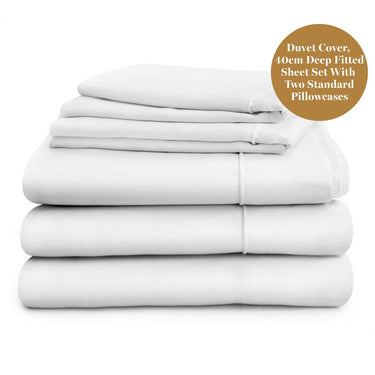 Luxury 500 thread count Egyptian Cotton sateen duvet cover, 40cm fitted sheet and four pillowcases